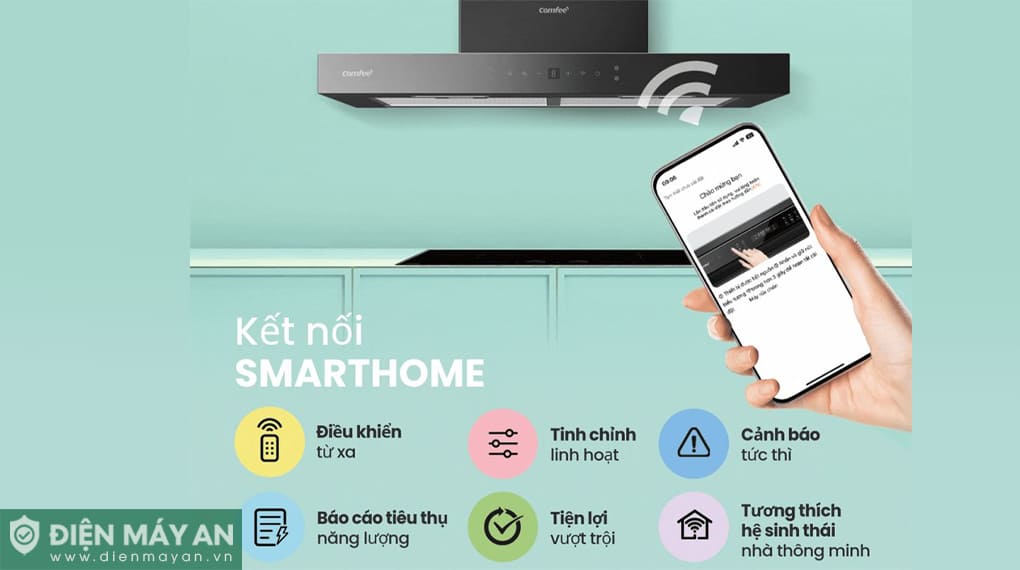 Máy hút mùi áp tường Comfee AI Connect CH-70TM77B
